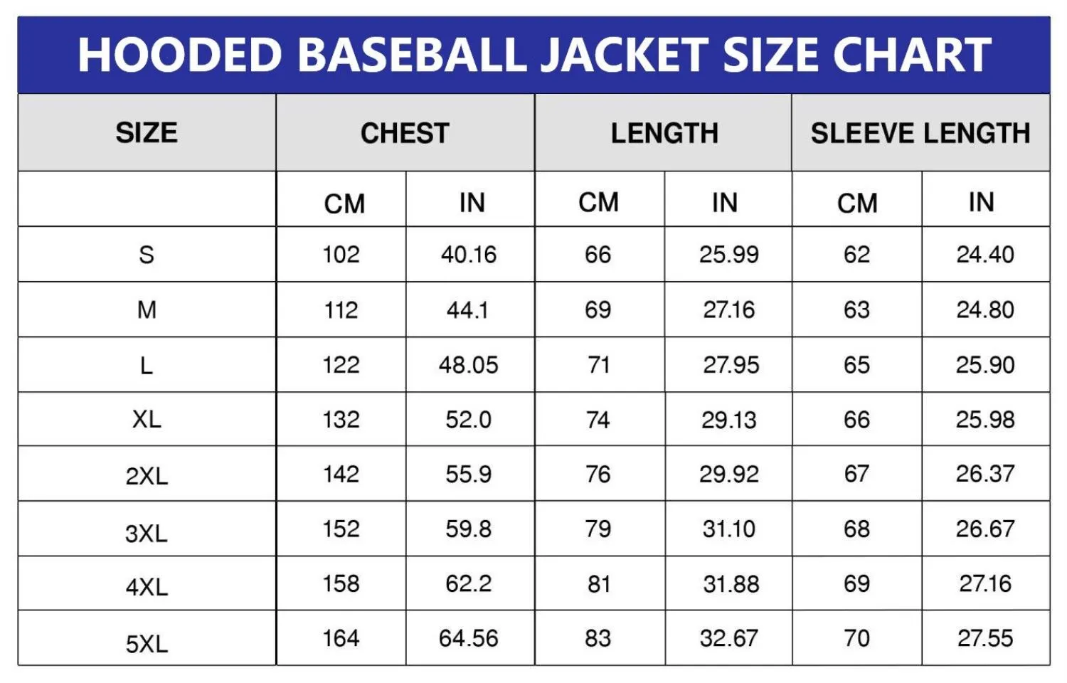 Hooded Baseball Jacket Size