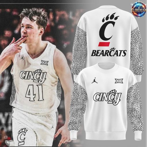 Cincinnati Bearcats Men’s Basketball Black Cat Alternate Uniform White Sweatshirt