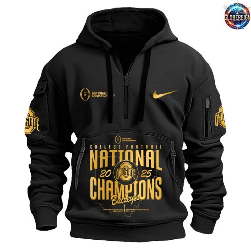 Ohio State Buckeyes NCAA National Champions 2025 Black Half Zip Hoodie