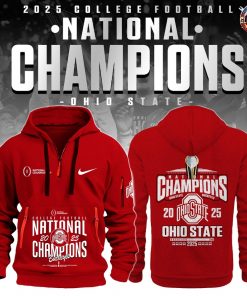 Ohio State Buckeyes NCAA National Champions 2025 Red Half Zip Hoodie