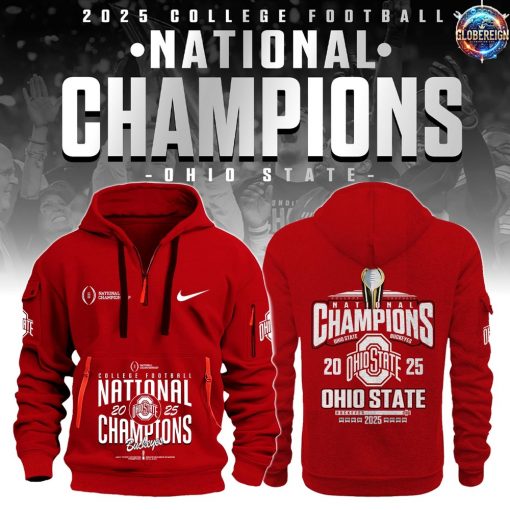 Ohio State Buckeyes NCAA National Champions 2025 Red Half Zip Hoodie