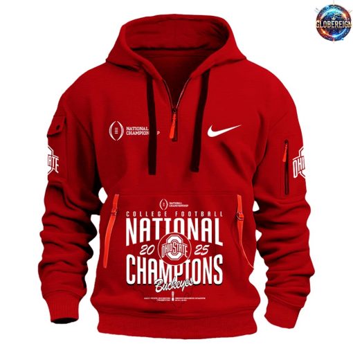 Ohio State Buckeyes NCAA National Champions 2025 Red Half Zip Hoodie