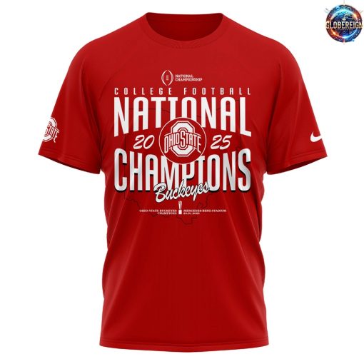 Ohio State Buckeyes NCAA National Champions 2025 Red T-Shirt