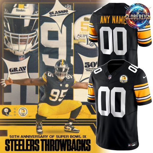 Pittsburgh Steelers 50th Anniversary Super Bowl IX Custom Football Jersey